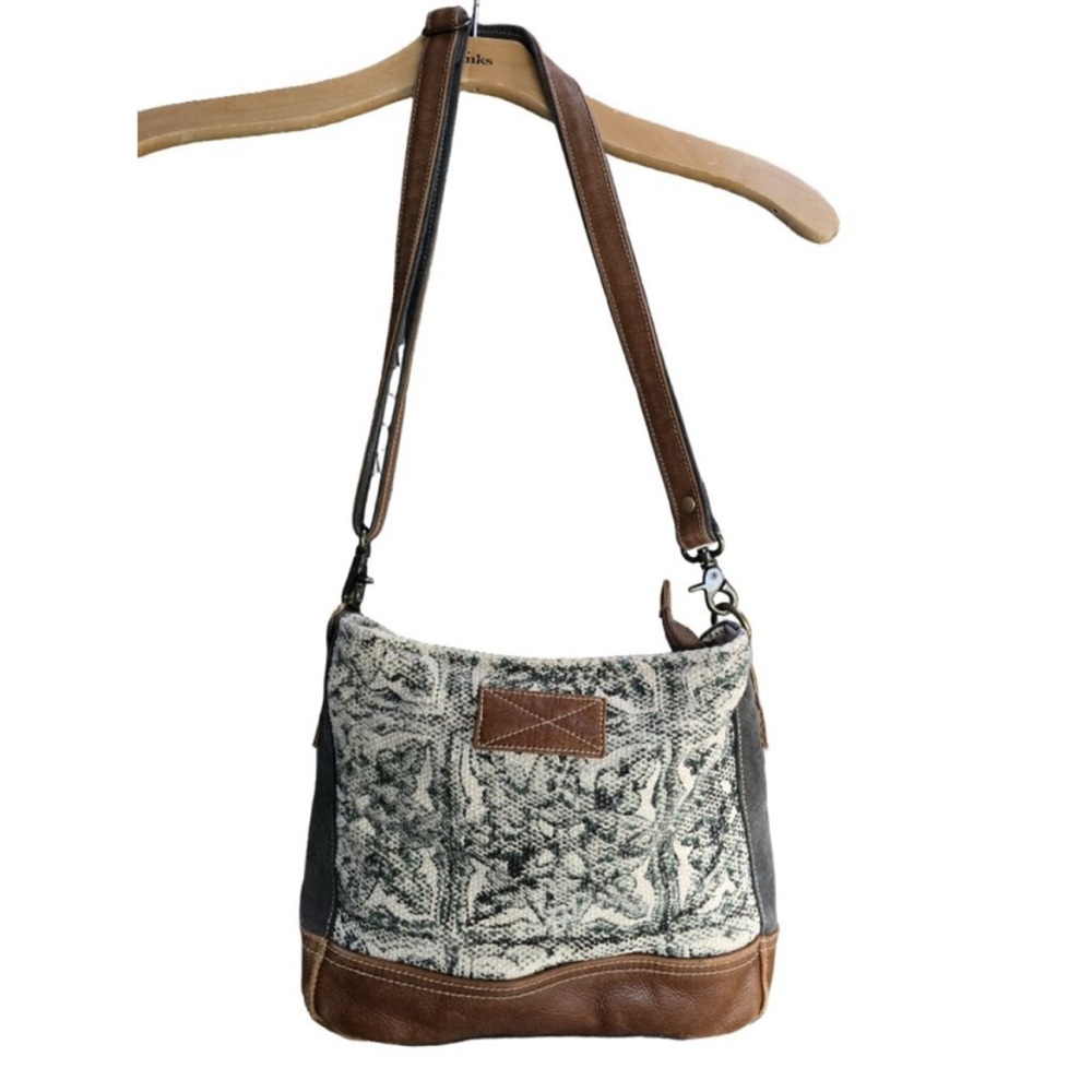 Women's Myra Bag Crossbody Bag In Gray Rug Material Front Canvas Body #boho